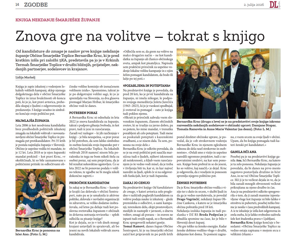 Predstavitev knjige mag. Bernardke Krnc v Dolenjskem listu